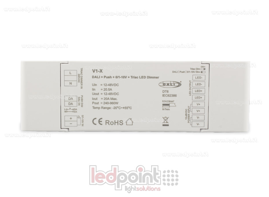 Ricevitore dimmer monocromatico 4in1 con Push Dimm, DALI, 0/1-10v + Triac 1CH*20A 12/48V Ricevitore dimmer monocromatico 4in1 con Push Dimm, DALI, 0/1-10v + Triac 1CH*20A 12/48V