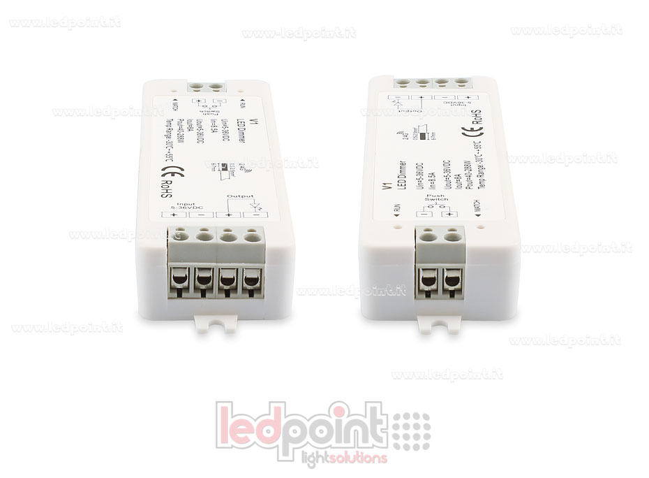 Ricevitore dimmer monocromatico con pulsante 5/36V, 1ch*8A, RF 2.4G Ricevitore dimmer monocromatico con pulsante 5/36V, 1ch*8A, RF 2.4G