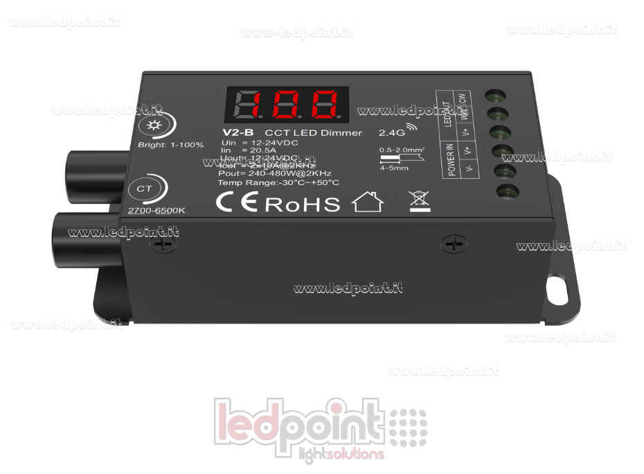 Ricevitore controller CCT 12-24V, 2ch*10A con 2 manopole e PWM Selezionabile, RF 2.4G Ricevitore controller CCT 12-24V, 2ch*10A con 2 manopole e PWM Selezionabile, RF 2.4G