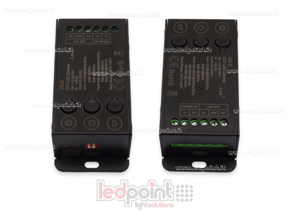 Ricevitore controller CCT 12-24V, 2ch*10A con 3 bottoni e PWM Selezionabile, RF 2.4G Ricevitore controller CCT 12-24V, 2ch*10A con 3 bottoni e PWM Selezionabile, RF 2.4G