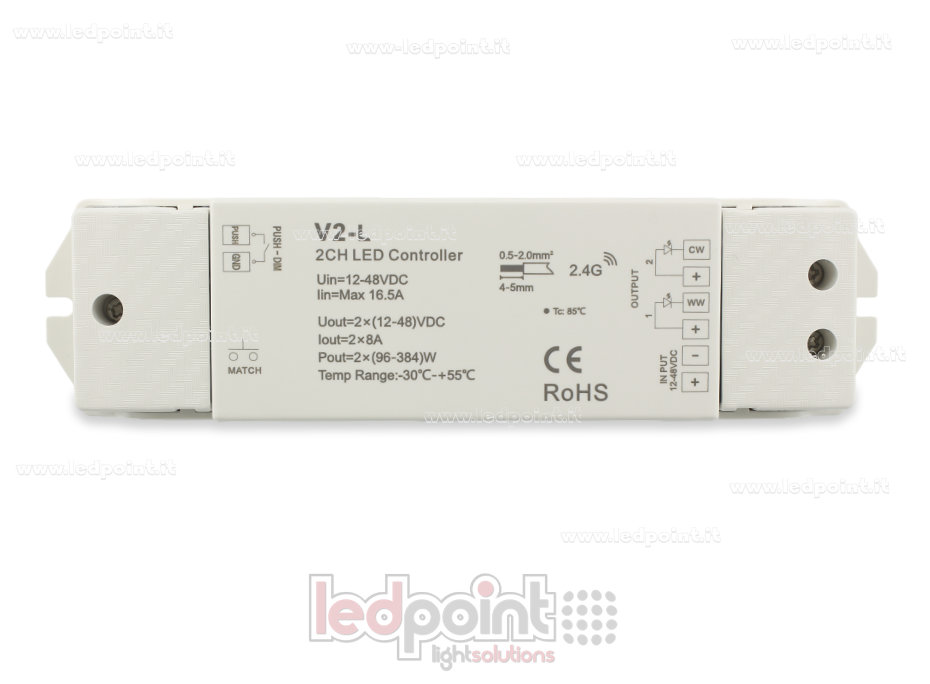 Ricevitore controller CCT 12-48V, 2ch*8A, RF 2.4G Ricevitore controller CCT 12-48V, 2ch*8A, RF 2.4G