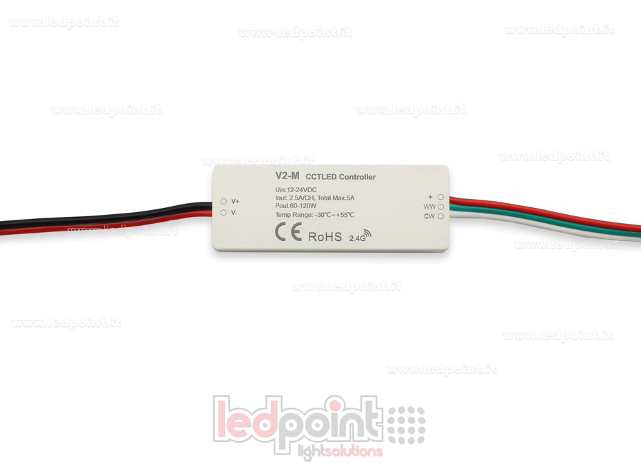 Ricevitore controller mini CCT 12-24V, 2ch 2.5A/CH, RF 2.4GHz Ricevitore controller mini CCT 12-24V, 2ch 2.5A/CH, RF 2.4GHz