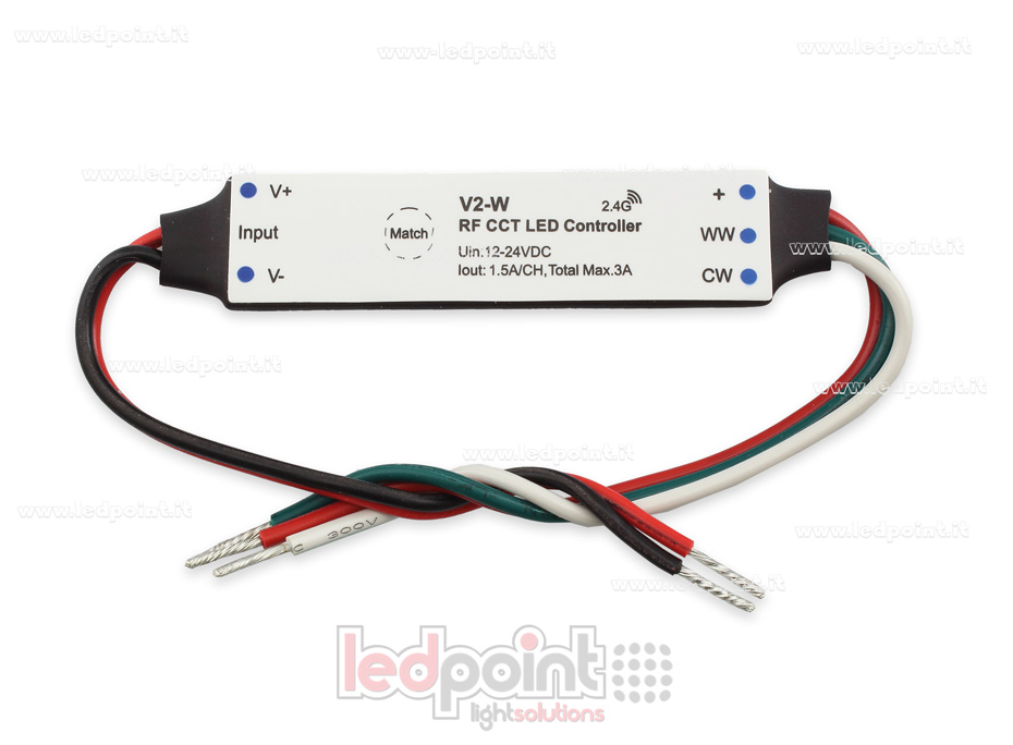 Ricevitore dimmer mini, per installazione su profilo, CCT, 12/24V, 2ch 1,5A/CH, RF 2.4G Ricevitore dimmer mini, per installazione su profilo, CCT, 12/24V, 2ch 1,5A/CH, RF 2.4G