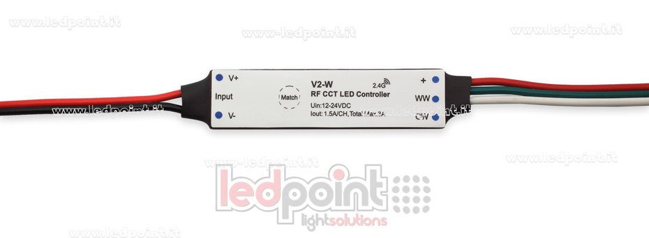 Ricevitore dimmer mini, per installazione su profilo, CCT, 12/24V, 2ch 1,5A/CH, RF 2.4G Ricevitore dimmer mini, per installazione su profilo, CCT, 12/24V, 2ch 1,5A/CH, RF 2.4G