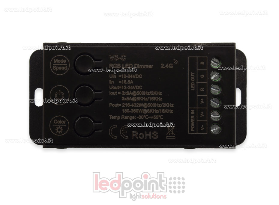 12–24 V, 3 Kanäle x 6 A RGB Controller Empfänger mit 3 Tasten und wählbarem PWM, RF 2,4 G 12–24 V, 3 Kanäle x 6 A RGB Controller Empfänger mit 3 Tasten und wählbarem PWM, RF 2,4 G