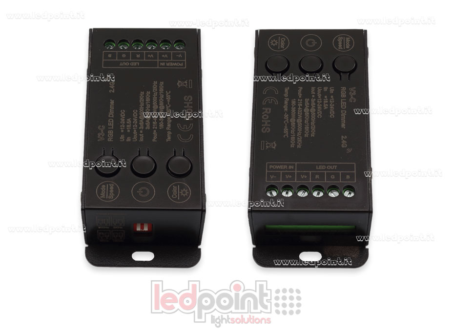 12–24 V, 3 Kanäle x 6 A RGB Controller Empfänger mit 3 Tasten und wählbarem PWM, RF 2,4 G 12–24 V, 3 Kanäle x 6 A RGB Controller Empfänger mit 3 Tasten und wählbarem PWM, RF 2,4 G