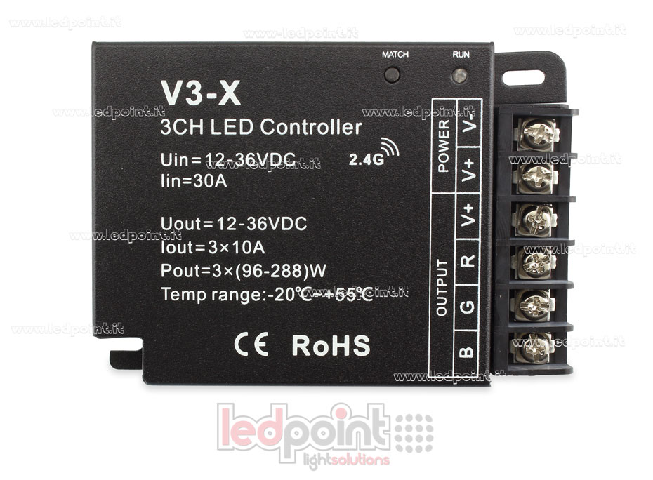 Ricevitore controller RGB 12-36V, 3ch*10A, RF 2.4G Ricevitore controller RGB 12-36V, 3ch*10A, RF 2.4G