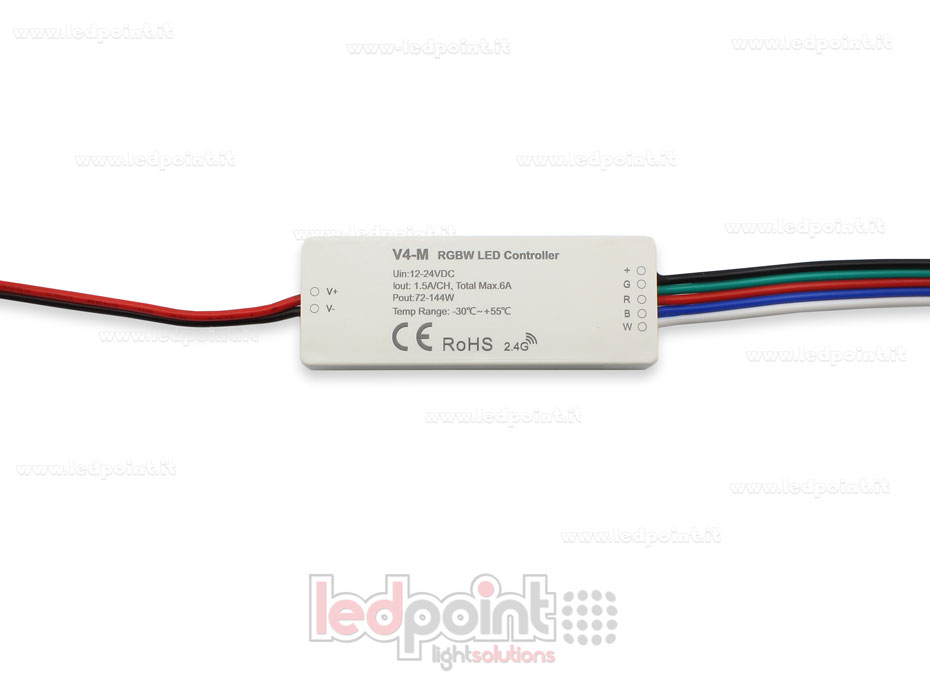 Ricevitore controller mini RGBW 12/24V, 4ch*1,5A, RF 2.4GHz Ricevitore controller mini RGBW 12/24V, 4ch*1,5A, RF 2.4GHz