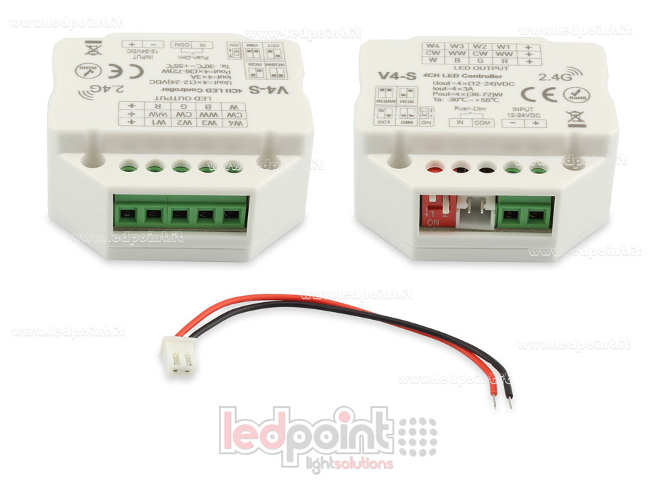Ricevitore controller RGBW con pulsante 12/24V, 4ch*3A, RF 2.4G, per scatola di derivazione a muro Ricevitore controller RGBW con pulsante 12/24V, 4ch*3A, RF 2.4G, per scatola di derivazione a muro