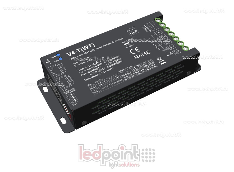 Synchronisierter WLAN- und RF-Controller-Empfänger mit 12/48 VDC, 4 Kanäle*8 A, WLAN+RF 2,4 GHz