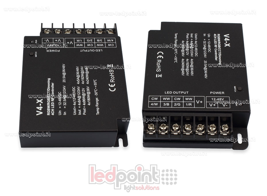 Ricevitore controller RGBW 12/24V, 4ch*8A; 36/48V, 4ch*5A RF 2.4G Ricevitore controller RGBW 12/24V, 4ch*8A; 36/48V, 4ch*5A RF 2.4G