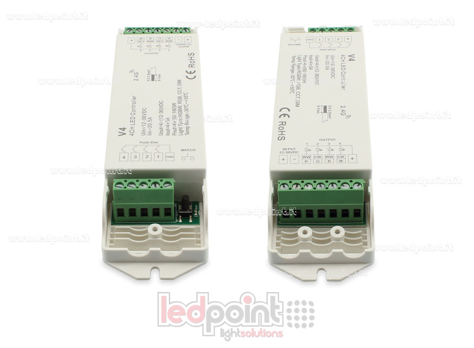 Ricevitore controller RGBW 12/48V, 4ch*5A, RF 2.4G Ricevitore controller RGBW 12/48V, 4ch*5A, RF 2.4G