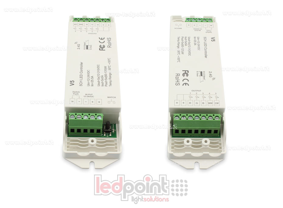 Ricevitore controller RGB+CCT 5/24V, 5ch*4A, RF 2.4G Ricevitore controller RGB+CCT 5/24V, 5ch*4A, RF 2.4G