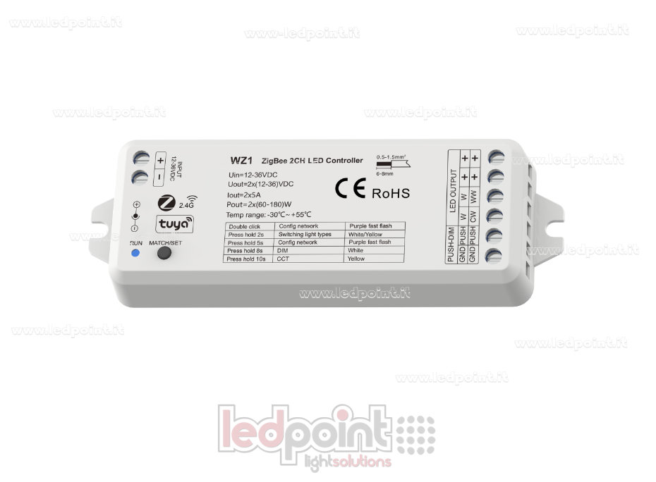 Controller ZigBee e RF 2.4G e Push Dimmer, CCT e monocromatico Controller ZigBee e RF 2.4G e Push Dimmer, CCT e monocromatico