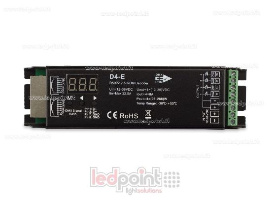 Picture of DMX 512 & RDM decoder, 4-channels 8A each, voltage 12-36V DC, RJ45 port