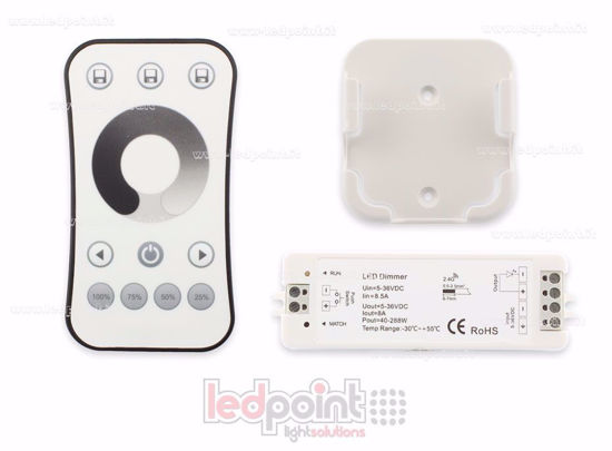 Immagine di Kit telecomado + controller monocromatico con pulsante 5/36V, 1ch*8A, RF 2.4G