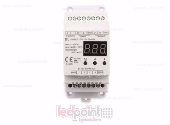 Picture of 0/1-10V  DMX 512 DIN rail decoder, 4-channels 20mA each, voltage 12-24 DC