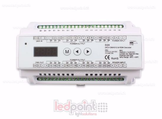 Immagine di Decoder DMX 512 barra DIN, 24 canali da 3A l'uno, tensione 12-24V DC