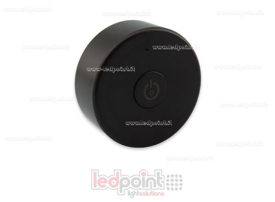 Immagine di Telecomando portatile monocromatico, nero, RF 2.4G, con magnete sul retro e fori per fissaggio a muro