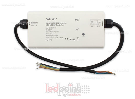 Immagine di Ricevitore controller RGBW IP67 impermeabile 12/36V, 4ch*5A, RF 2.4G