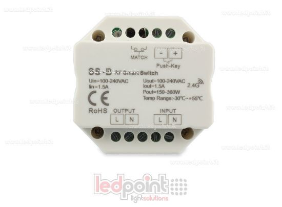 Immagine di Controller monocromatico 100-240VAC, non dimmerabile, 1.5A, pulsante on/off, RF 2.4G, per scatola di derivazione a muro