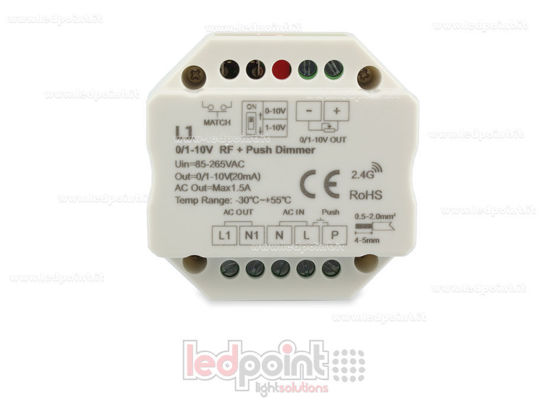 Immagine di Ricevitore dimmer monocromatico 1 canale 0/1-10V, push dim AC, RF 2.4G, per scatola di derivazione a muro