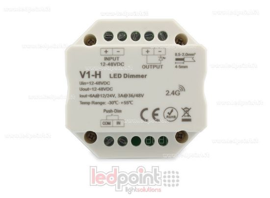 Immagine di Ricevitore dimmer per scatola di derivazione a muro, monocromatico con pulsante 1CH*4A/8A 12-48VDC, RF 2.4G