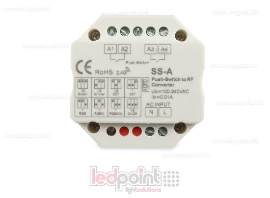 Immagine di Telecomando, push dim, 1 o 2 zone, monocromatico, CCT, RGB, RGBW e RGB+CCT, RF 2.4G, per scatola di derivazione a muro