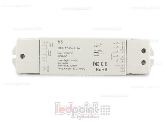 Immagine di Ricevitore controller RGB+CCT 5/24V, 5ch*4A, RF 2.4G