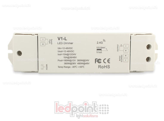 Immagine di Ricevitore dimmer monocromatico con pulsante, 1CH*15A 12/24V o 1ch*10A 36/48V RF 2.4G
