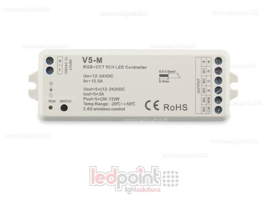 Immagine di Ricevitore controller RGB+CCT 12/24V, 5ch*3A, RF 2.4G