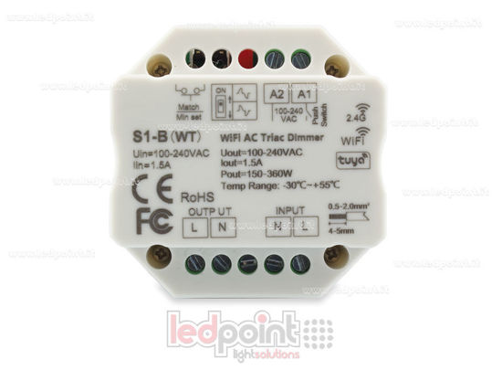 Immagine di Controller monocromatico triac 100/230V, push dim AC, WiFi, RF 2.4G, per scatola di derivazione a muro