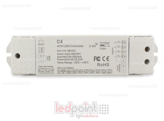 Bild von 12/48V, 4-Kanal*150-500mA Konstantstrom, RF 2.4G Einfarben, CCT, RGB und RGBW Empfänger Controller mit Druckschalter