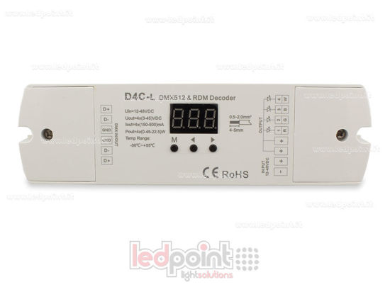 Immagine di Decoder DMX 512, corrente costante, 4 canali da 150-500mA l'uno, tensione 12-48V DC