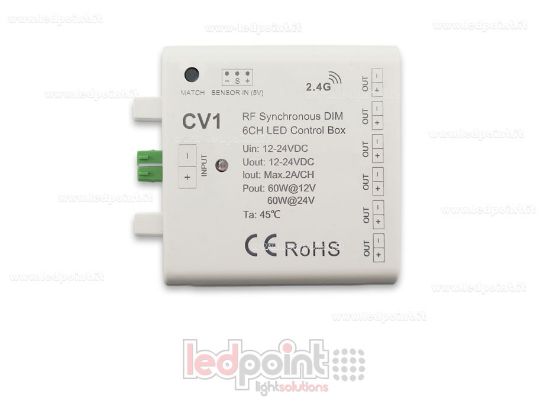 Immagine di Interfaccia dimmer 6ch 60W 12V-24V, RF 2.4GHz con ingresso per sensore
