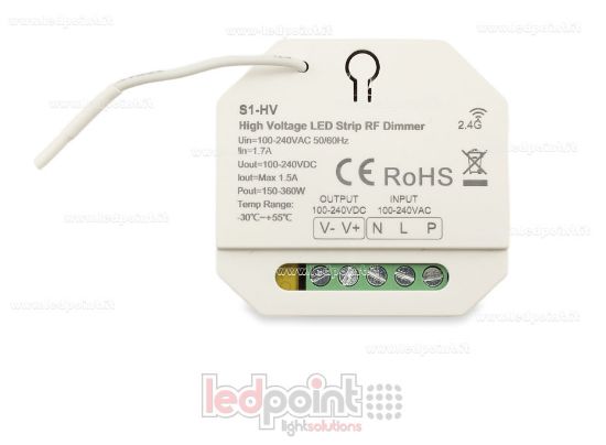 Immagine di Controller monocromatico 100/230V, push dim AC, RF 2.4G per barra DIN