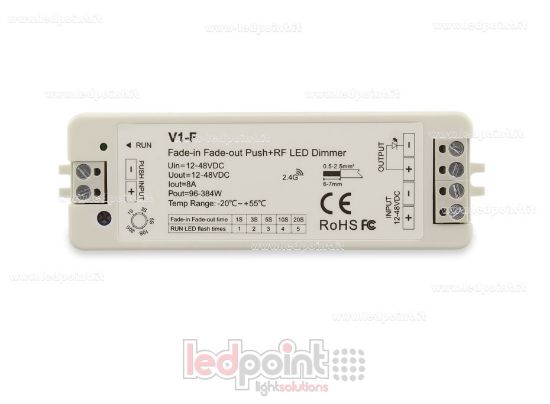 Immagine di Ricevitore dimmer monocromatico, accensione e spegnimento in dissolvenza regolabile e con pulsante 12/48V, 1ch*8A, RF 2.4G