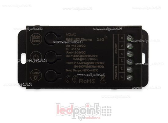 Bild von 12–24 V, 3 Kanäle x 6 A RGB Controller Empfänger mit 3 Tasten und wählbarem PWM, RF 2,4 G