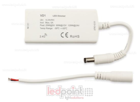 Immagine di Ricevitore dimmer monocromatico con 3 bottoni 5/24V, 1ch*5A, RF 2.4G