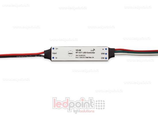Immagine di Ricevitore dimmer mini, per installazione su profilo, CCT, 12/24V, 2ch 1,5A/CH, RF 2.4G