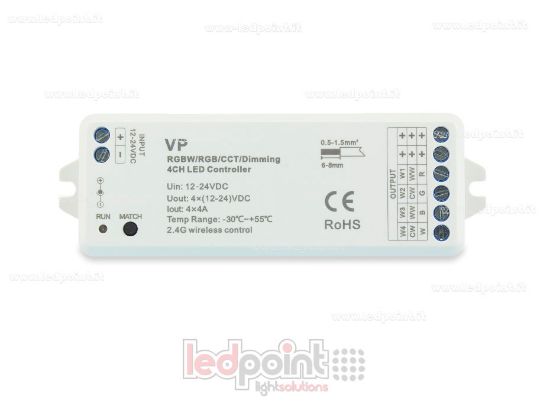 Immagine di Ricevitore controller RGBW 12/24V, 4ch*4A, Max 16A, RF 2.4G