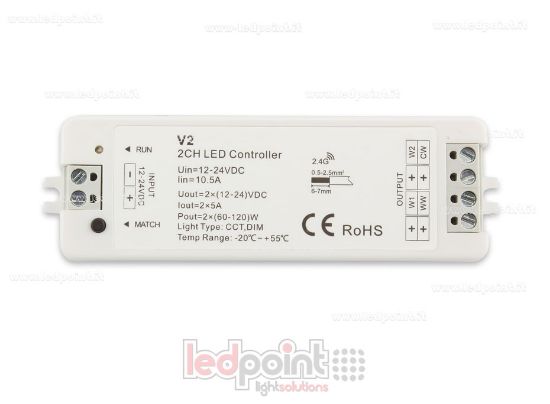 Immagine di Ricevitore controller CCT 12-24V, 2ch*5A, RF 2.4G