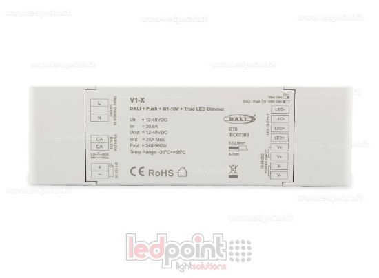 Immagine di Ricevitore dimmer monocromatico 4in1 con Push Dimm, DALI, 0/1-10v + Triac 1CH*20A 12/48V