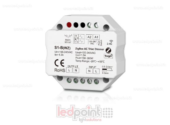 Immagine di Controller monocromatico triac e ZigBee 100/230V, push dim AC, WiFi, RF 2.4G, per scatola di derivazione a muro