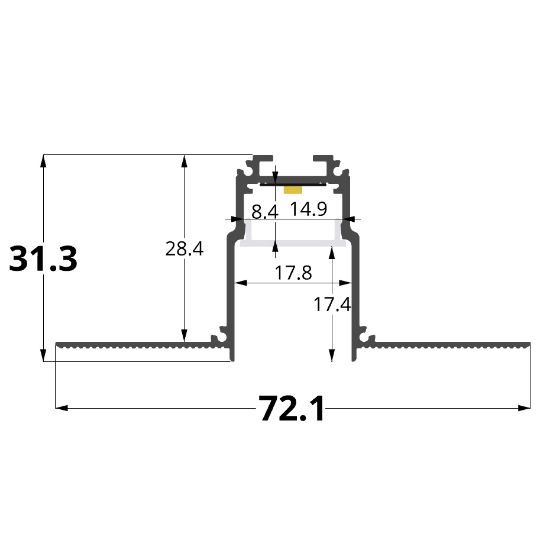 Picture of White painted 72x31mm aluminum profile for drywall without piercing, 2 meters