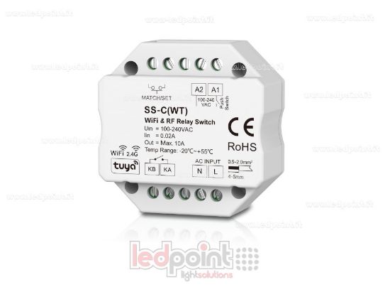 Immagine di Controller monocromatico 100-240VAC, non dimmerabile 10A, push dim, WIFI+ RF 2.4G, per scatola di derivazione a muro