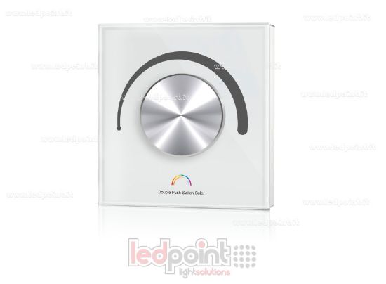 Bild von WiFi & RF Wand-Fernbedienung, 12-48VDC, 3 Kanäle x 4A, 86x86mm, 1 Zone mit Drehrad, Weiß