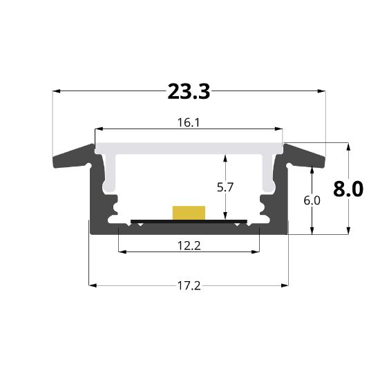 Picture of Recessed 23x8mm aluminium profile without scaling