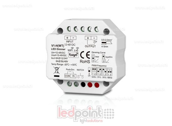 Bild von WiFi- & RF-Dimmer-Empfänger für Unterputz-Verteilerdose, einfarbig mit Taster, 1CH6A/9A, 12-48VDC, RF 2,4G