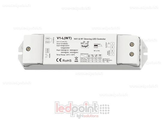 Picture of Monochromatic dimmer receiver with button, Wi-Fi & RF, 1CH*15A 12/24V or 1CH*10A 36/48V RF 2.4G
